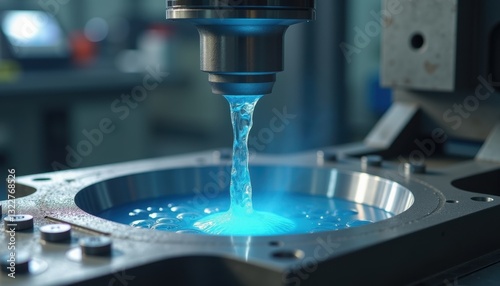 Blue Colored Metal Processing In Industrial Equipment For Technical Documentation Scientific Research Materials photo