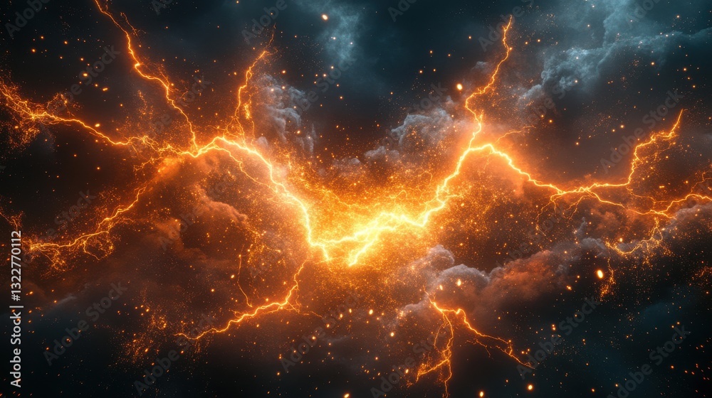 Fiery orange and blue lightning streaks across a dark sky, creating a dramatic and powerful image. Fiery orange and blue lightning streaks across a dark sky, creating a dramatic and powerful image.