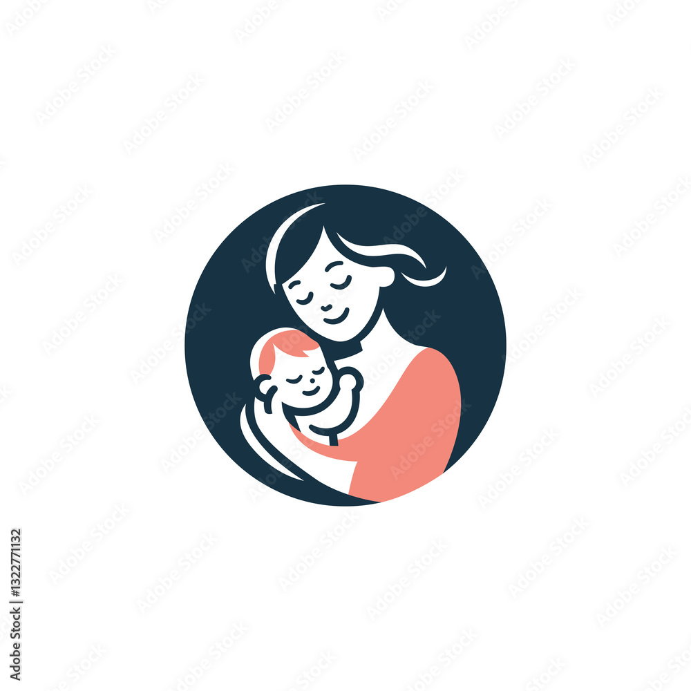 Mother with baby in arms logo template Mother with baby in arms logo template