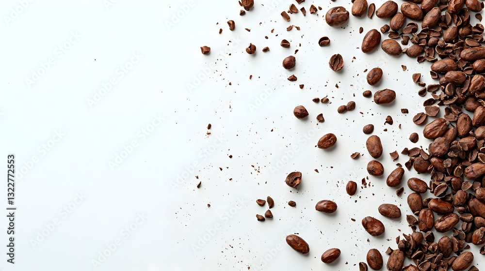 Fototapeta premium Cocoa beans and nibs isolated on white background