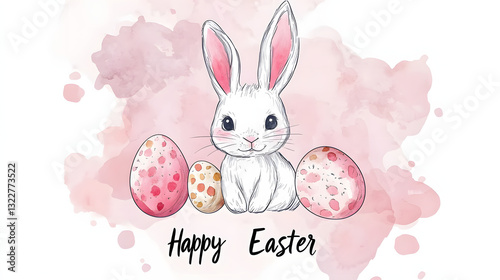 easter, bunny, rabbit, holiday, egg, toy, eggs, animal, spring, celebration, pink, hare, cartoon, decoration, baby, basket, isolated, love, cute, seasonal, card, illustration, gift