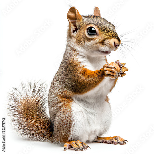 squirrel with nut at white background