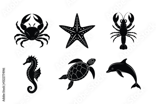 Sea animal set silhouette vector illustration 