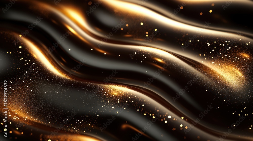 Obraz premium Luxurious dark waves with golden glitter. Abstract background with a rich, elegant feel.
