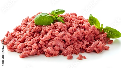 Fresh raw minced meat on white background