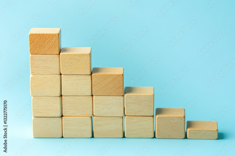 Wooden blocks arranged in a staircase pattern, symbolizing growth and progress. Wooden blocks arranged in a staircase pattern, symbolizing growth and progress.