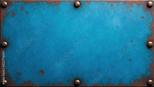 Distressed blue metal plate, repeating rivets, industrial background, rivets, plate