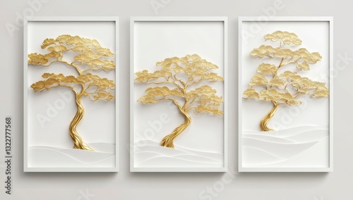 Elegant Gold Tree Art Panel Triptych for Modern Home Decor
