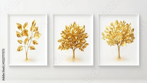 Elegant Golden Tree Art Prints for Modern Decor and Interior Design