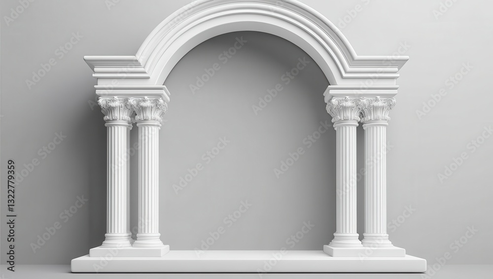 White Classical Archway with Columns on Minimalist Background White Classical Archway with Columns on Minimalist Background
