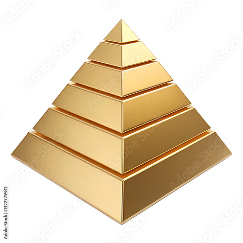 3D Golden Pyramid with Reflective Metallic Tiers