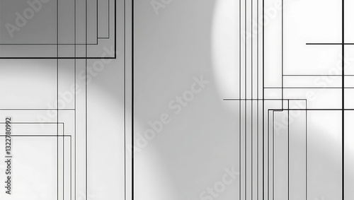 A black and white abstract minimalist composition with thin lines and subtle gradients, evoking a sense of balance and harmony.