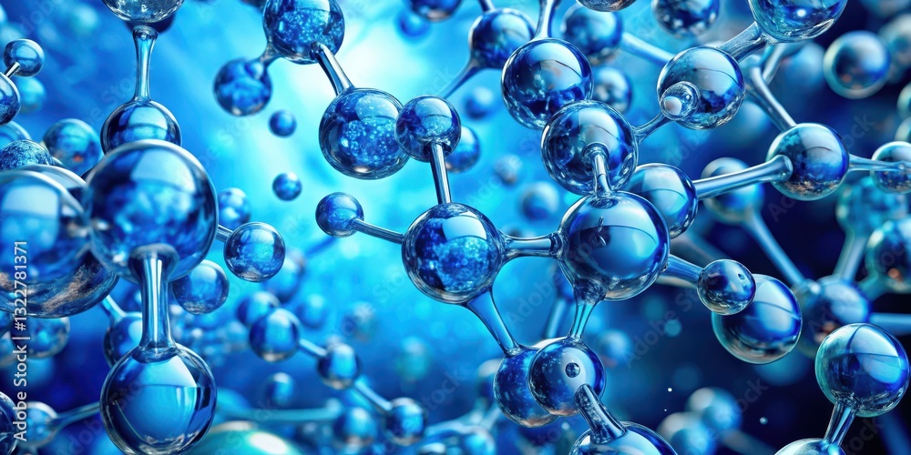 Dense clusters of blue water molecules suspended in a transparent liquid solution, with vibrant blue hues and intricate patterns , scientific visualization, aqueous solution Dense clusters of blue water molecules suspended in a transparent liquid solution, with vibrant blue hues and intricate patterns , scientific visualization, aqueous solution