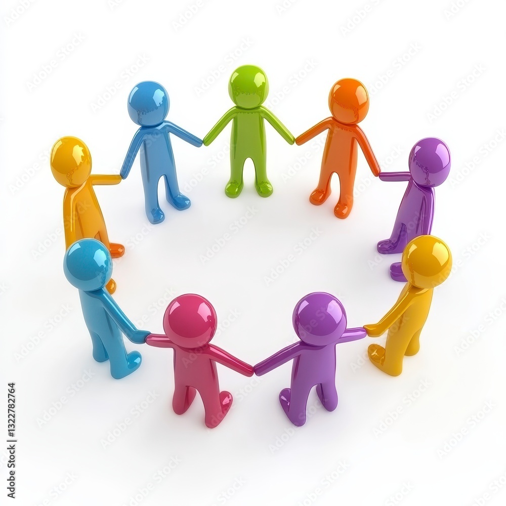 Colorful Figurines Holding Hands in a Circle Symbolizing Unity Colorful Figurines Holding Hands in a Circle Symbolizing Unity