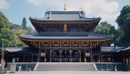 Wallpaper Mural Japanese temple, front view, serene day, exterior shot.  Possible use stock photo Torontodigital.ca