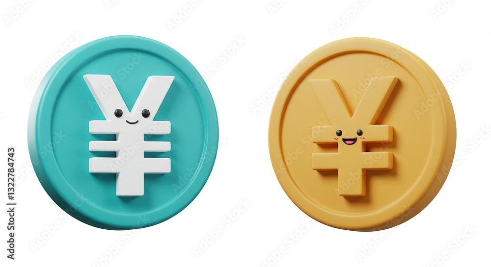 Fototapeta premium Smiling Yen Coins Cute Money Characters for Finance and Currency Concepts