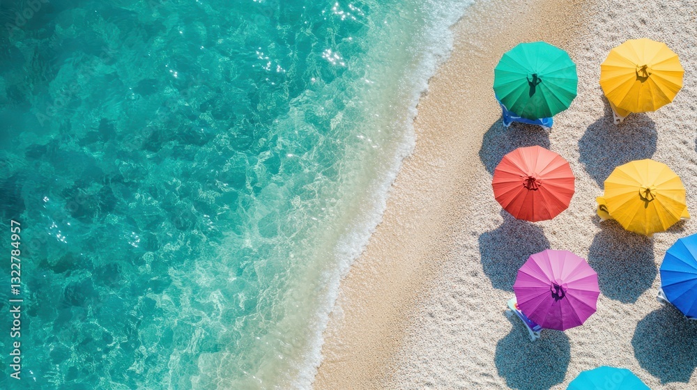 A vibrant scene unfolds on the beach, where colorful umbrellas dot the sandy shore, providing shade for sunbathers. Gentle waves lap at the water's edge, creating a serene atmosphere. A vibrant scene unfolds on the beach, where colorful umbrellas dot the sandy shore, providing shade for sunbathers. Gentle waves lap at the water's edge, creating a serene atmosphere.