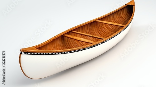 Elegant Wooden Canoe With White Hull And Brown Trim
