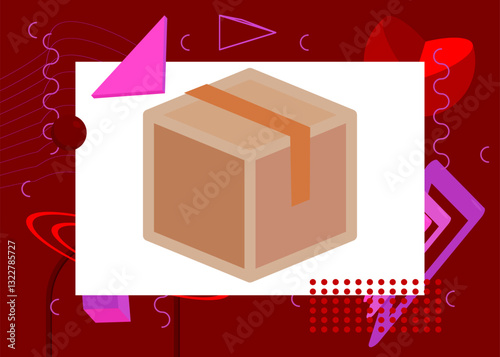 Cardboard Box geometrical graphic retro theme background. Minimal geometric elements. Vintage abstract shapes vector illustration.