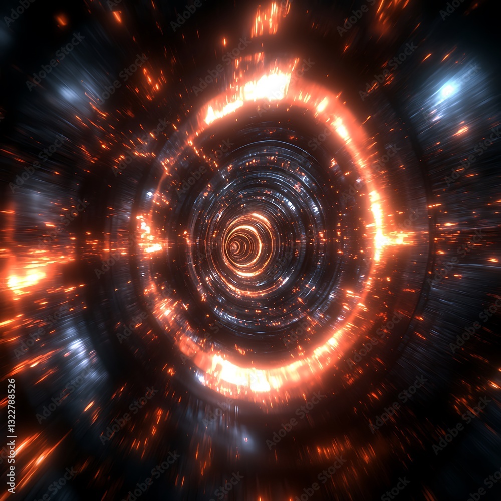 Obraz premium Tunnellike structure with orange and red lights