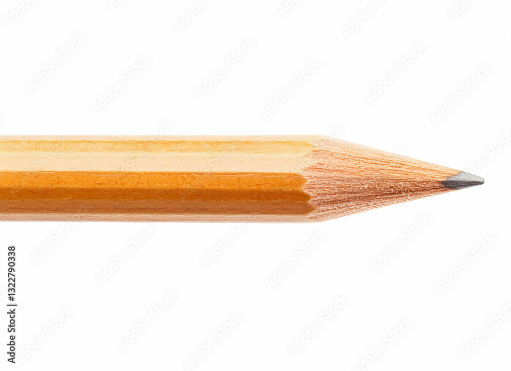 Closeup of a Sharpened Yellow Pencil with Wooden Texture Isolated on White Background for Art and Educational Use Closeup of a Sharpened Yellow Pencil with Wooden Texture Isolated on White Background for Art and Educational Use