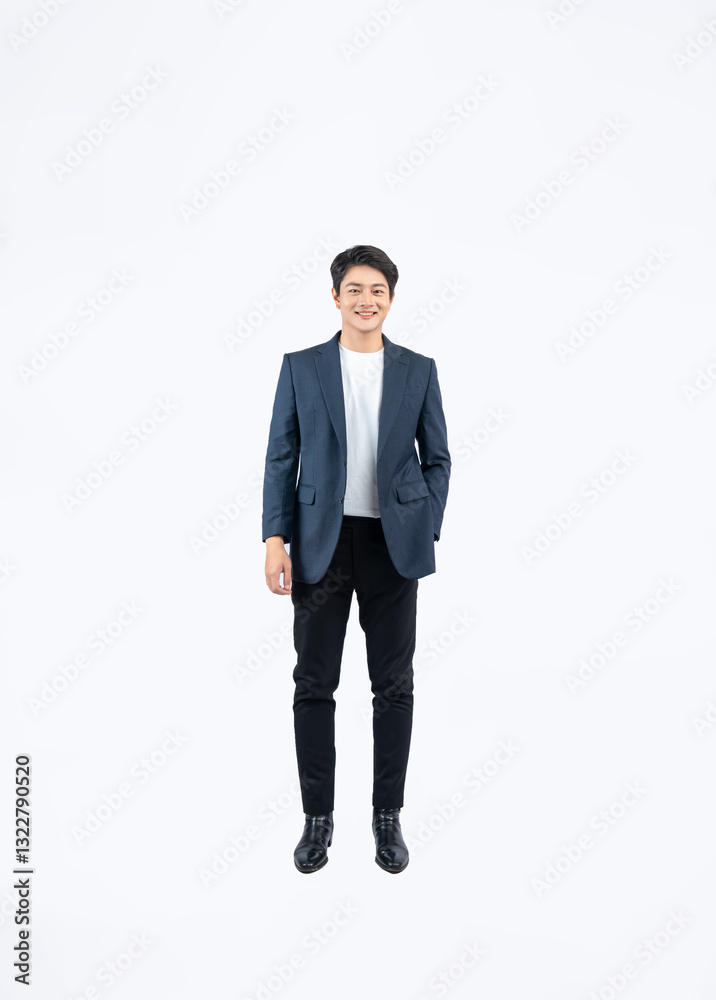 Full body image of a young Asian business man posing on a white background Full body image of a young Asian business man posing on a white background