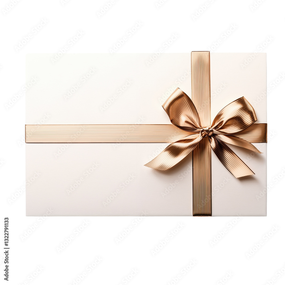 Fototapeta premium Discover the allure of a beautifully wrapped gift, featuring a pristine white box adorned with an elegant golden ribbon, symbolizing joy and celebration for any occasion.