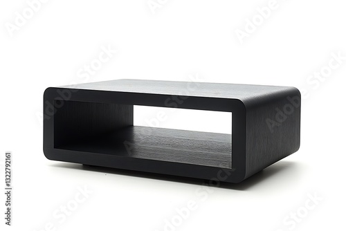 Black rectangular coffee table with a rounded edge design