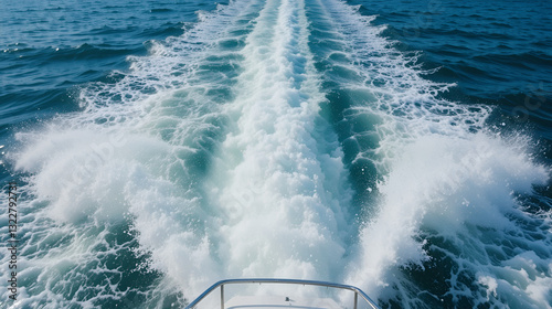 Splashing wake after boat on beautiful blue sea 4K