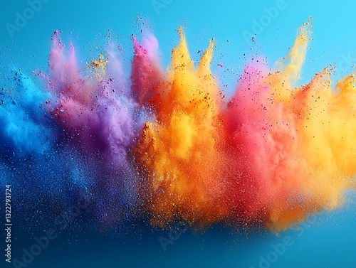 Colorful explosions of powdered pigments against a vibrant blue background