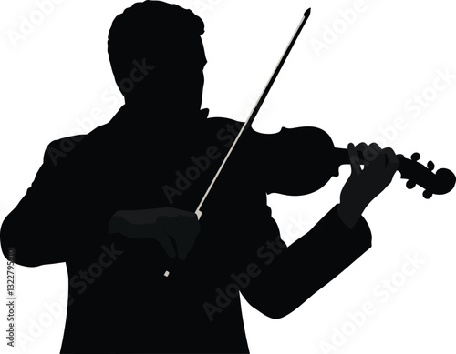 High-quality black silhouette vector of a violinist holding their violin and bow in a playing position.