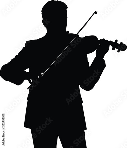 High-quality black silhouette vector of a violinist holding their violin and bow in a playing position.