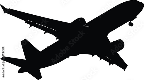 High-quality black silhouette vector of an airplane soaring through the sky.
