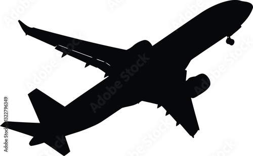 High-quality black silhouette vector of an airplane soaring through the sky.