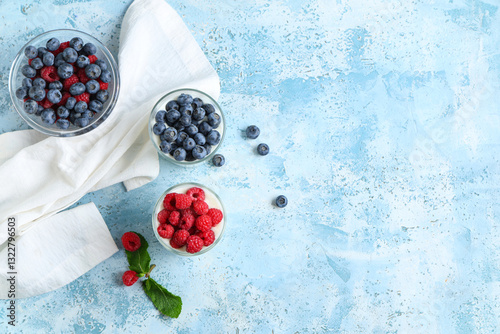 Glasses of tasty yogurt wit...