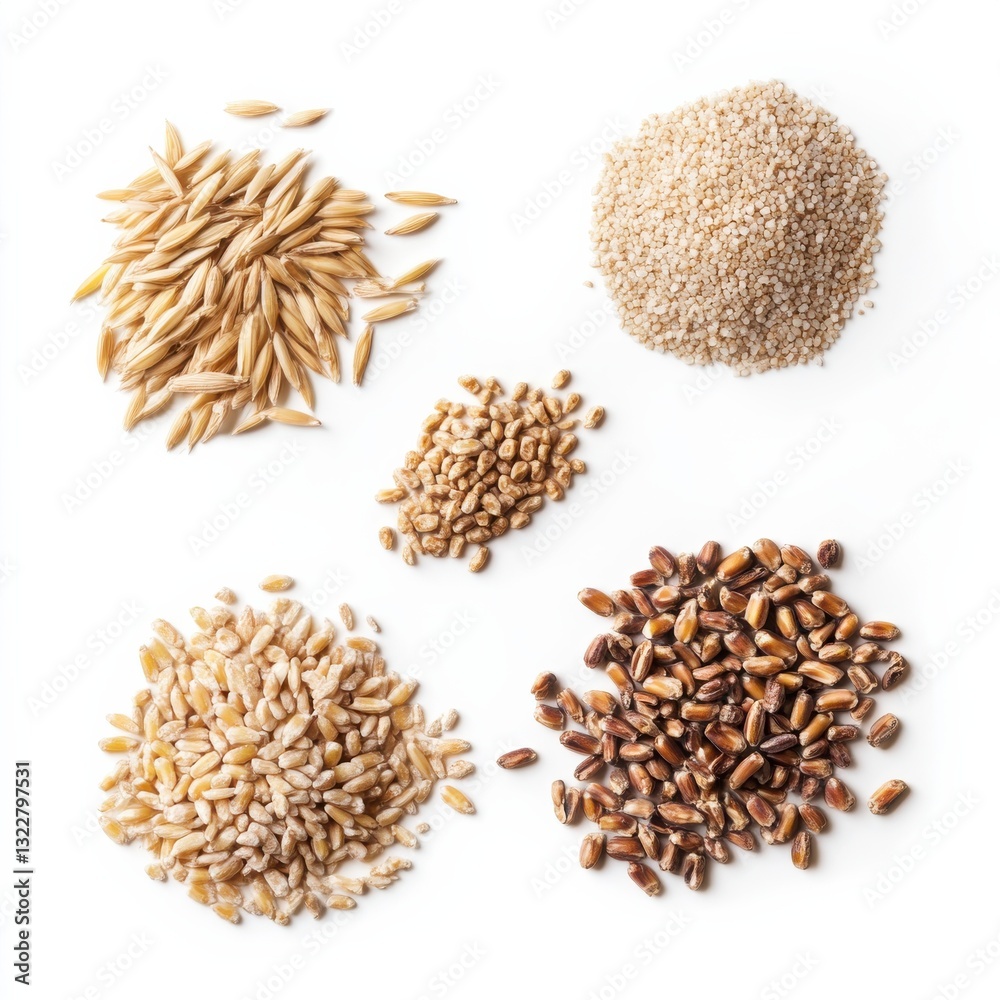 Assorted Grains Isolated on White Background for Culinary Use Assorted Grains Isolated on White Background for Culinary Use