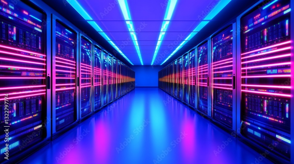 Neon Grid Pathway Futuristic Corridor - Futuristic data center, vibrant neon lights, technology, network infrastructure, innovation concept Neon Grid Pathway Futuristic Corridor - Futuristic data center, vibrant neon lights, technology, network infrastructure, innovation concept