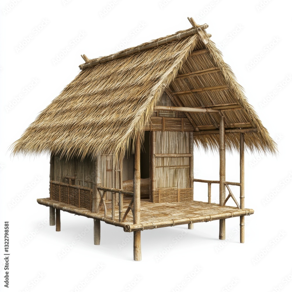 Serene Bamboo House with Straw Roof in Tranquil Natural Setting Serene Bamboo House with Straw Roof in Tranquil Natural Setting