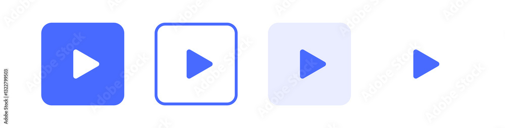 Blue play button icon set Blue play button icon set