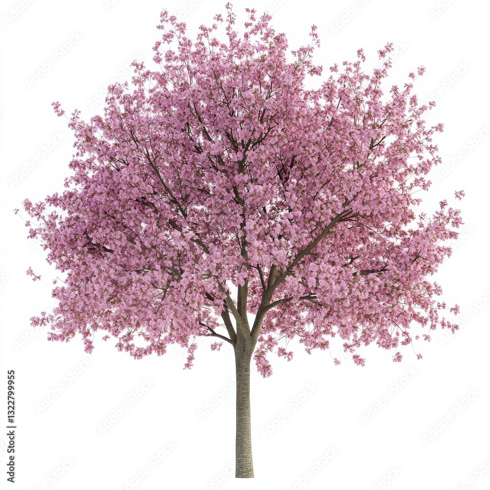 Isolated Tree with Blooming Flowers in Spring Season Against White Background Isolated Tree with Blooming Flowers in Spring Season Against White Background