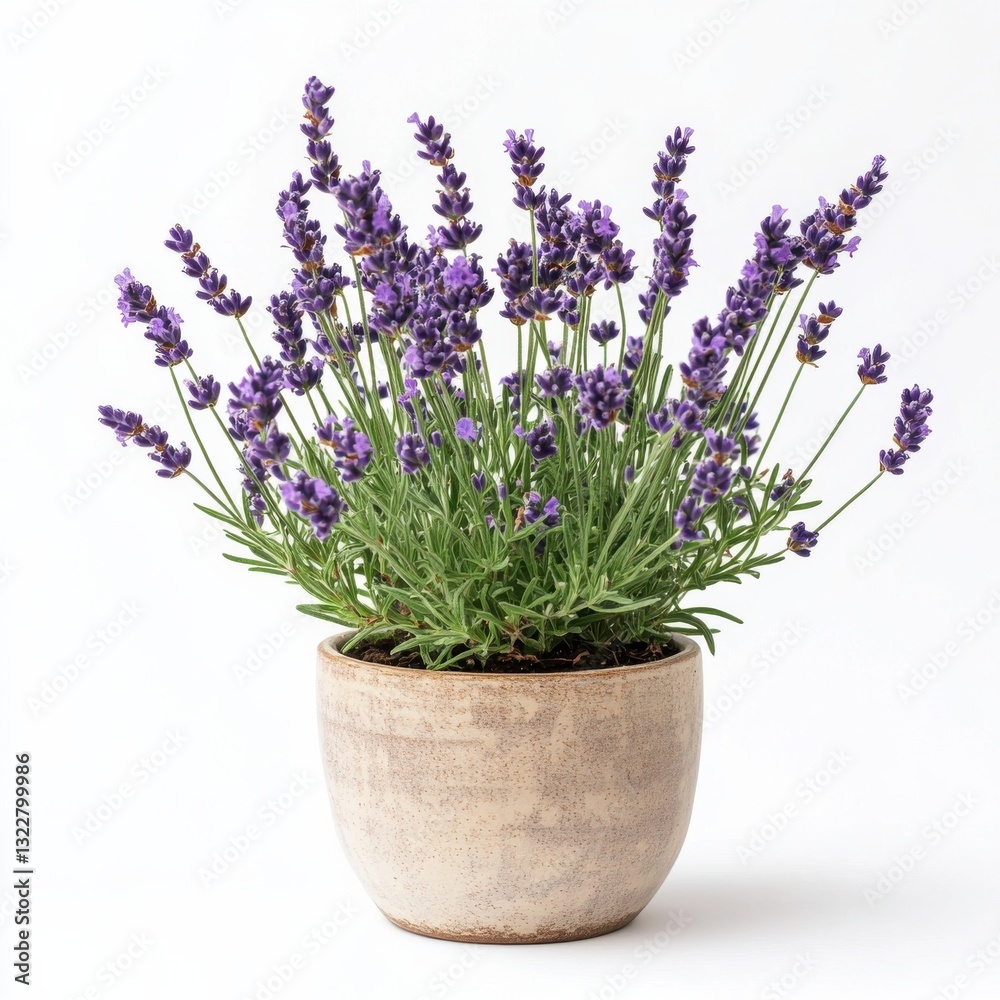 Naklejka premium Blooming Lavender Plant in a Decorative Pot Showcasing Purple Flowers