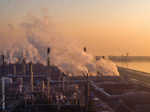 Twilight View of a Petrochemical Industrial Complex
