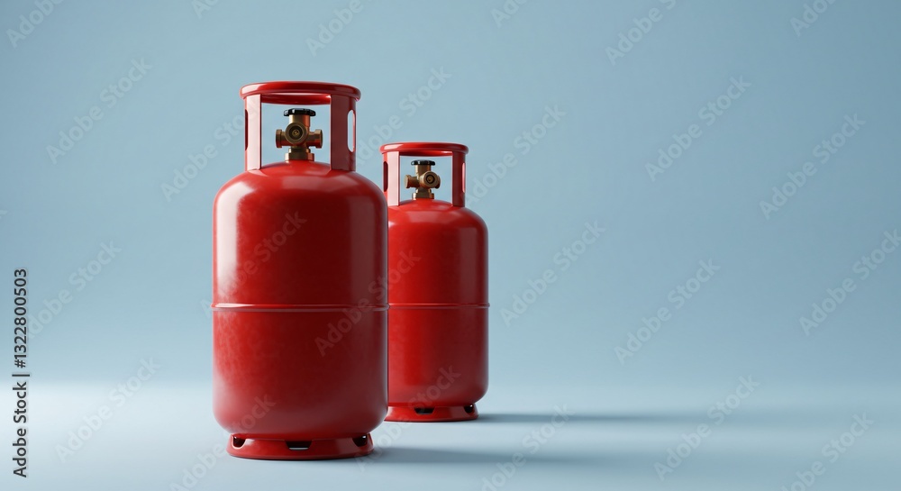 Obraz premium Two red gas cylinders on a blue background.