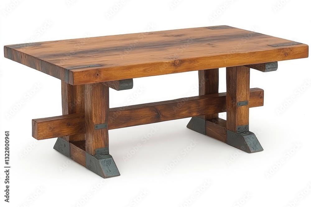 Rustic coffee table with exposed wood grain and metal accents Rustic coffee table with exposed wood grain and metal accents