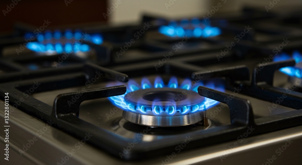 Blue flames burning on a modern stove. Blue flames burning on a modern stove.