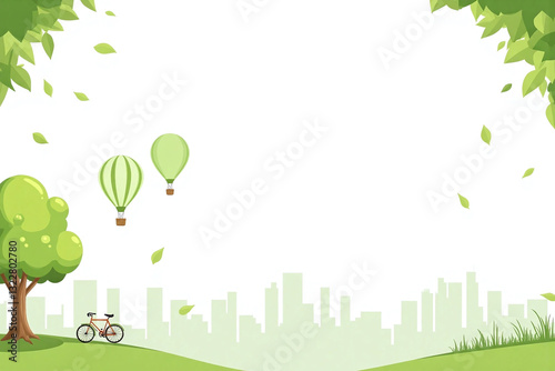 green landscape with trees and buildings in the background