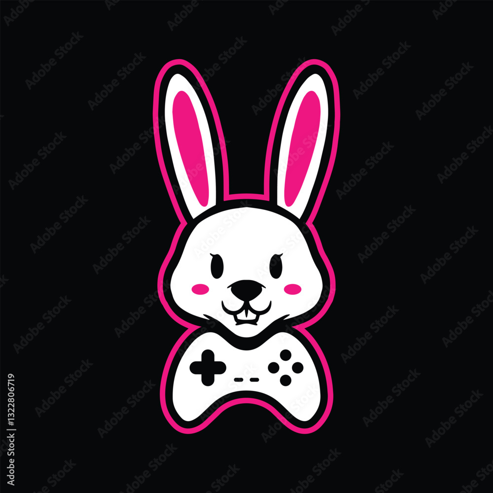 Fototapeta premium Cute bunny rabbit head logo with joystick