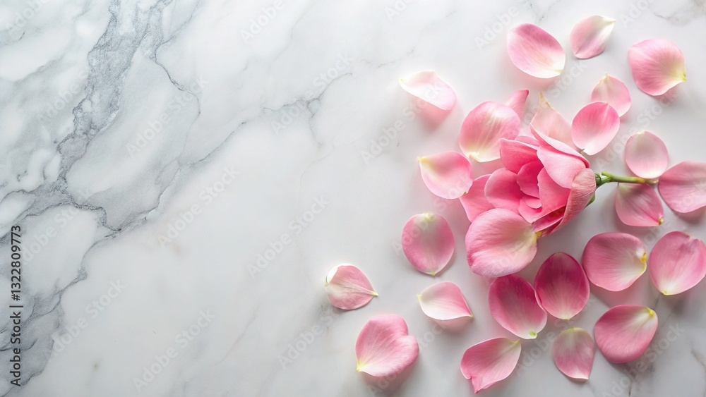 Obraz premium Delicate Pink Petals on Marble: Soft Feminine Floral Flat Lay Stock Photo