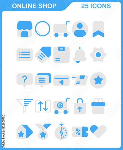 set of flat icons, icon set contains online store elements, online shop equipment