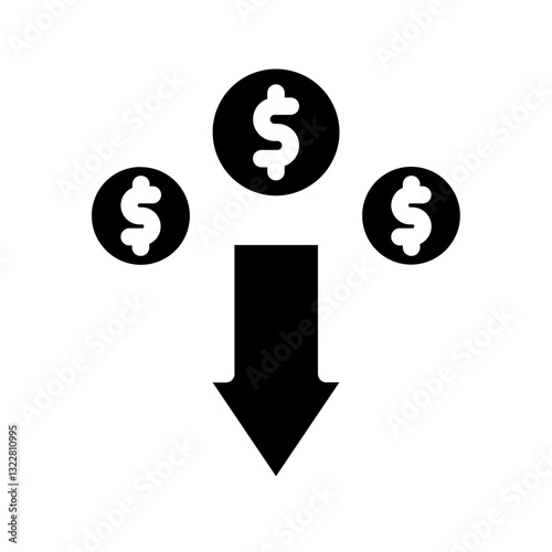   dollar  down  decrease  finance  economy  dec  loss  fall  price  reduction Solid icon